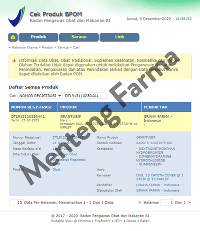 Grantusif 10 Kaplet - Obat Batuk Pilek Alergi - Menteng Farma