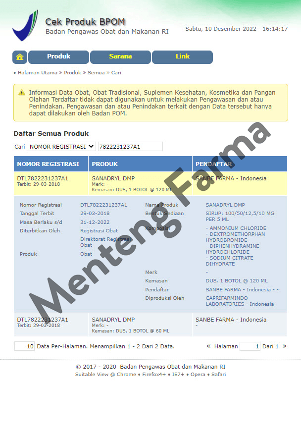 Sanadryl DMP Sirup 120 mL - Obat Batuk Kering dan Batuk Alergi - Menteng Farma