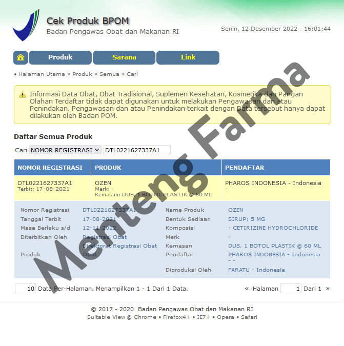 Ozen Syrup 60 mL - Obat Alergi Gatal Pilek Rhintis - Menteng Farma