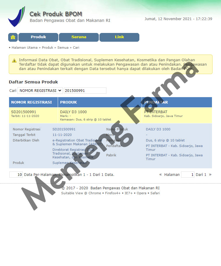 Daily D3 1000 IU Strip 10 Tablet - Suplemen Vitamin D3 - Menteng Farma