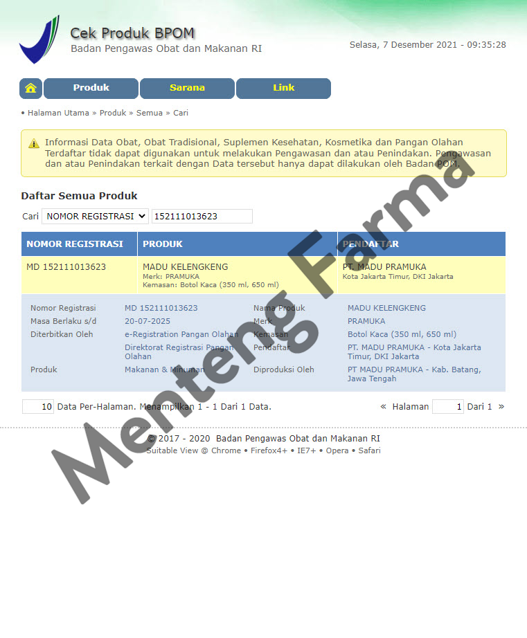 Madu Pramuka Klengkeng 650 mL - Madu Murni Dari Sari Bunga Kelengkeng - Menteng Farma