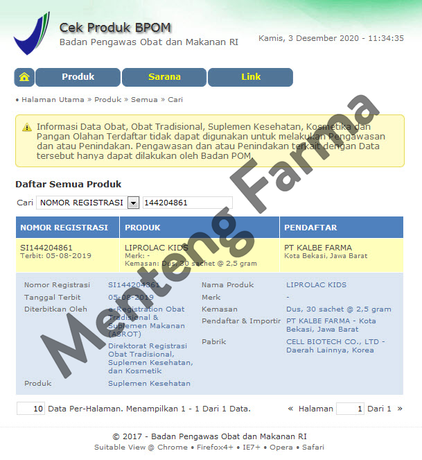 Liprolac Vanilla Sachet - Suplemen Probiotik dan Prebiotik Anak - Menteng Farma