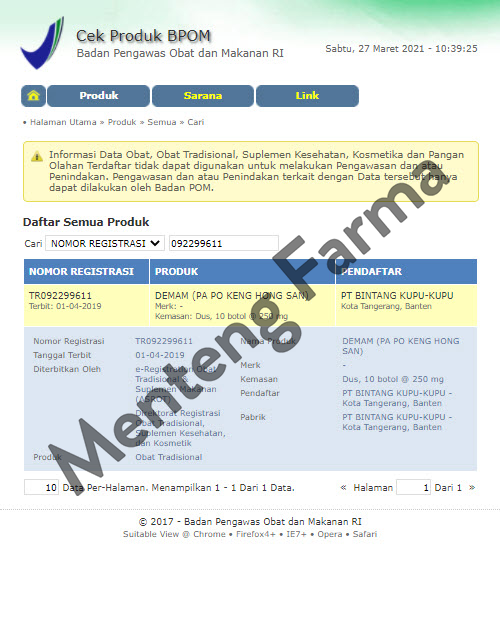 Serbuk Demam Pa Po Keng Hong San Cap Kupu Kupu Isi 10 Pcs - Menteng Farma