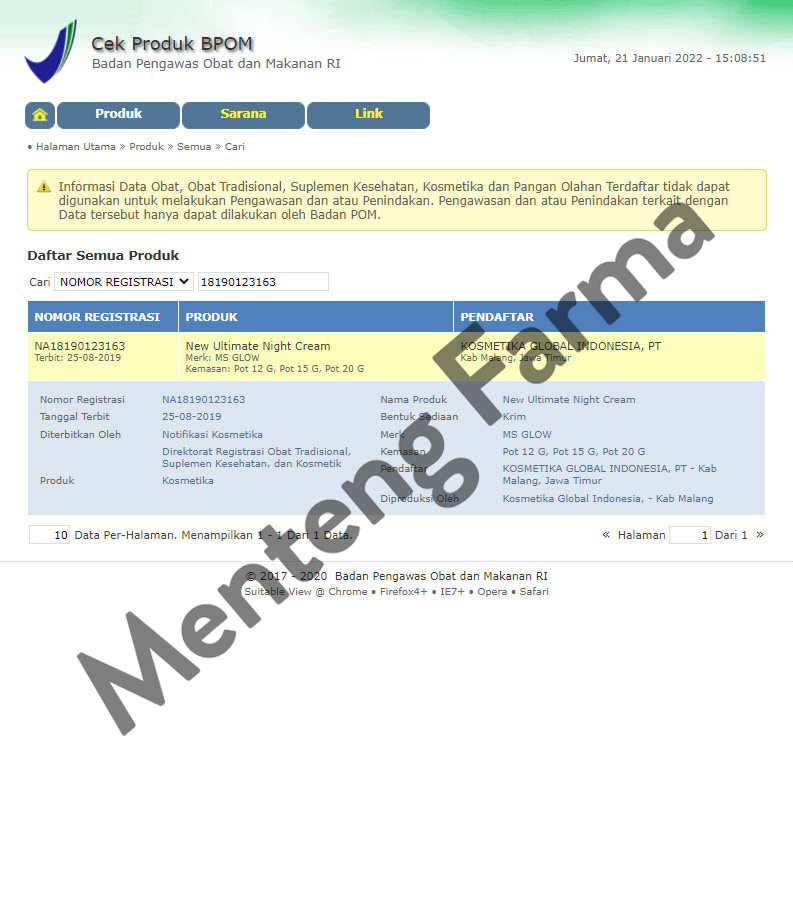 Ms Glow Ultimate Night Cream 12 Gr - Krim Malam Untuk Anti Aging - Menteng Farma