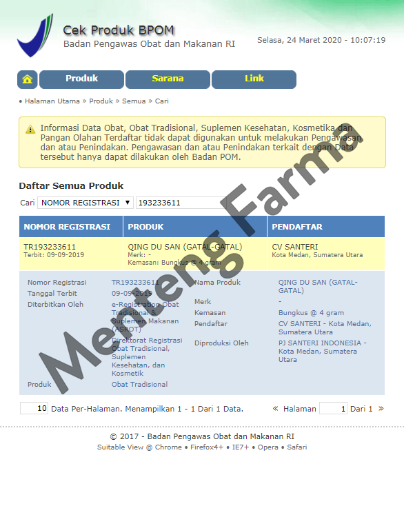 Qing Du San Serbuk - Obat Gatal Gatal Kulit, Bisul, Jerawat - Menteng Farma