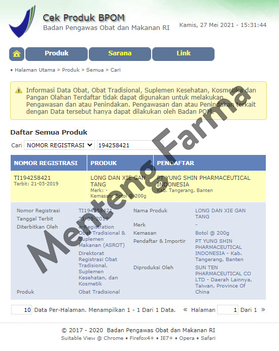 Long Dan Xie Gan Tang - Meredakan Demam - Menteng Farma
