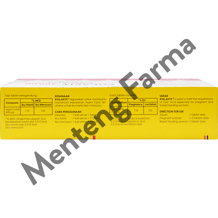 Folavit 400 Mcg Strip 10 Tablet - Suplemen Asam Folat Ibu Hamil - Menteng Farma