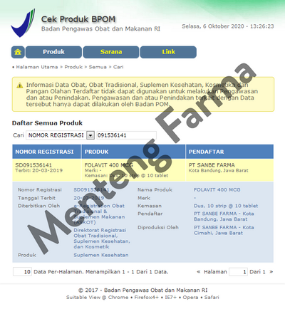 Folavit 400 Mcg Strip 10 Tablet - Suplemen Asam Folat Ibu Hamil - Menteng Farma