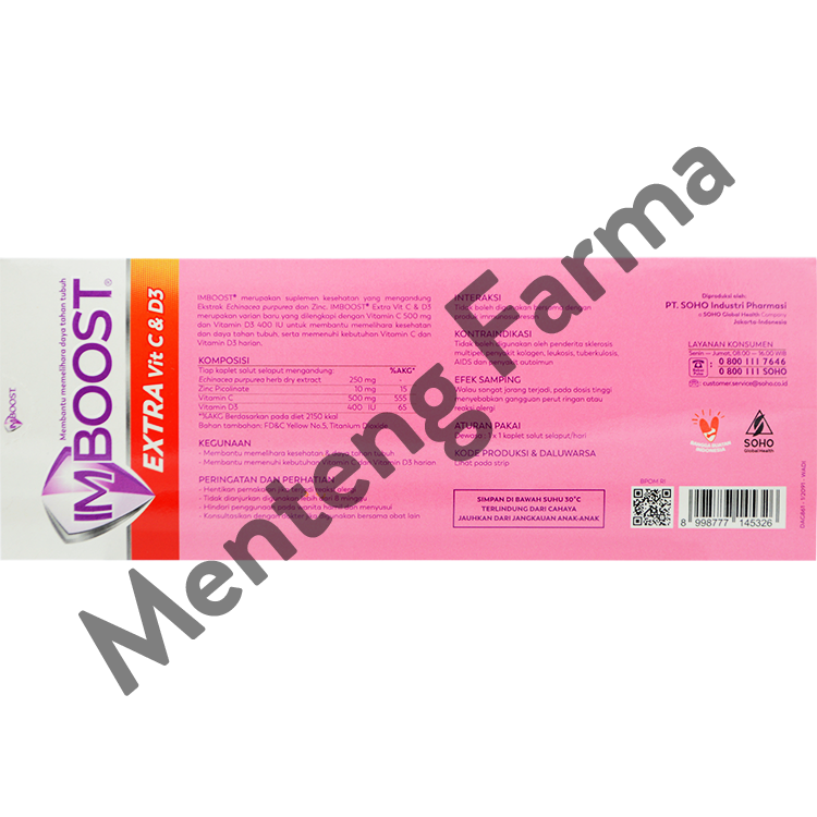 Imboost Extra Vit C & D3 Strip 8 Tablet - Suplemen Daya Tahan Tubuh - Menteng Farma