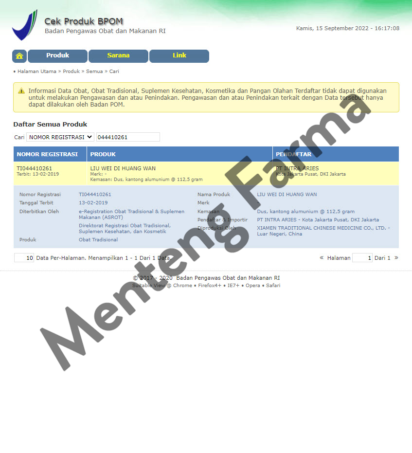 Xiamen Liu Wei Di Huang Wan - Menteng Farma