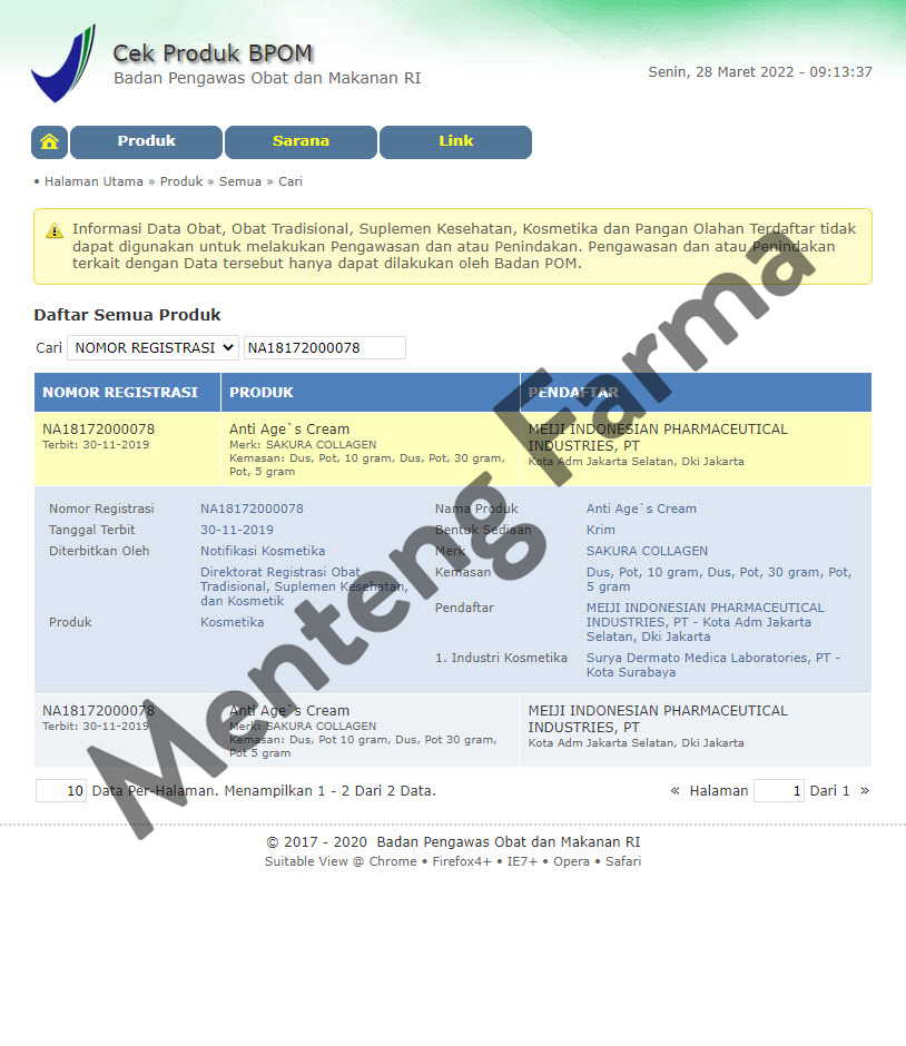 Sakura Collagen Anti AGE's Cream 30 Gr - Krim Anti Penuaan Kulit Wajah - Menteng Farma