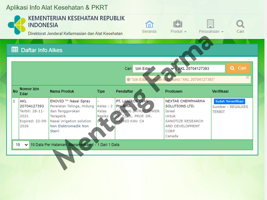 Enovid Nose Sanitizer Semprot Hidung - Obat Semprot Hidung Dengan NORS - Menteng Farma