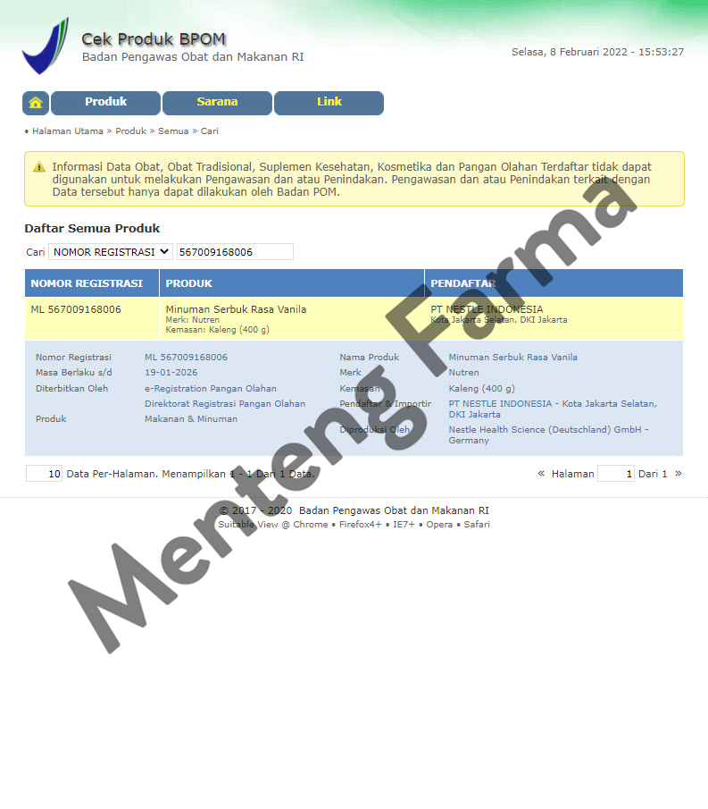 Nutren Fibre 400 Gram - Susu Bubuk Rasa Vanila Tinggi Serat - Menteng Farma