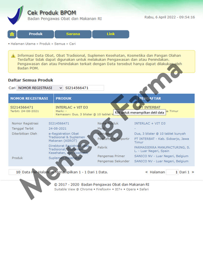 Interlac + Vit D3 10 Tablet Kunyah - Suplemen Kesehatan Saluran Cerna - Menteng Farma