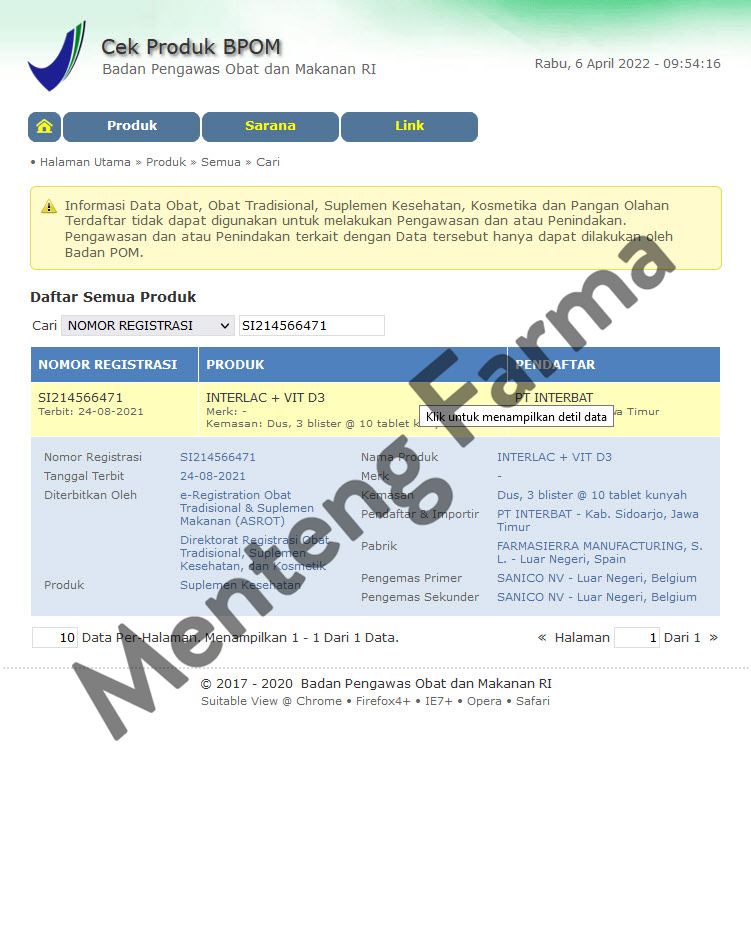 Interlac + Vit D3 10 Tablet Kunyah - Suplemen Kesehatan Saluran Cerna - Menteng Farma
