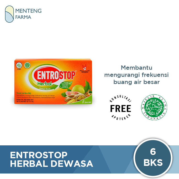 Entrostop Herbal Dewasa 6 Sachet - Obat Diare Dengan Bahan Alami - Menteng Farma