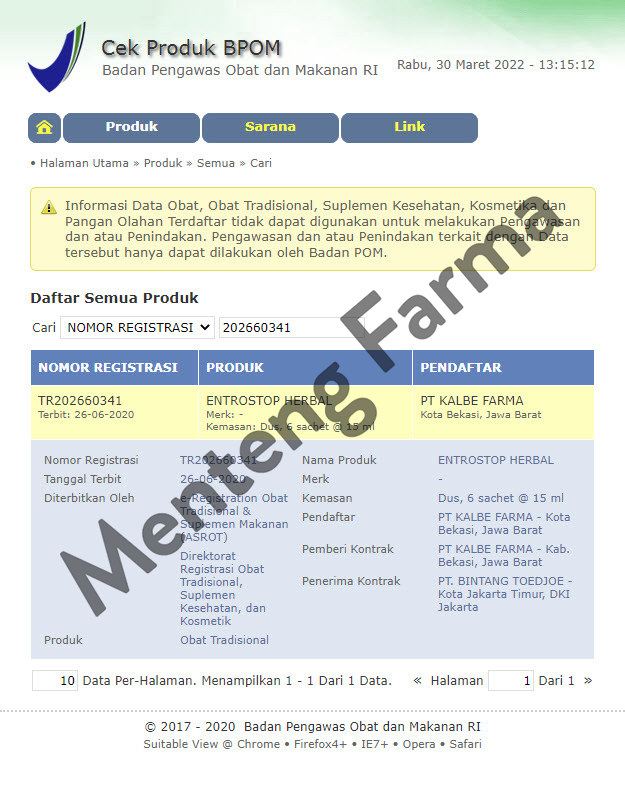 Entrostop Herbal Dewasa 6 Sachet - Obat Diare Dengan Bahan Alami - Menteng Farma