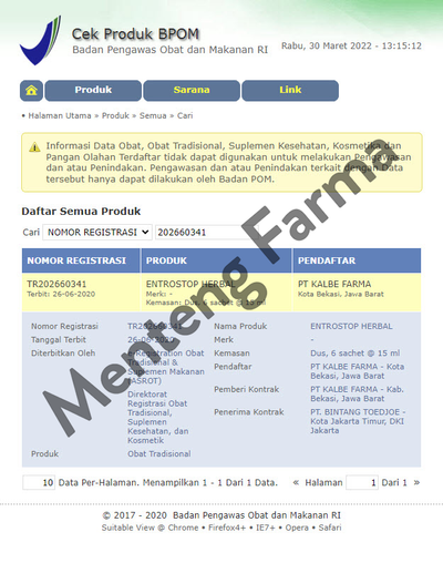 Entrostop Herbal Dewasa 6 Sachet - Obat Diare Dengan Bahan Alami - Menteng Farma