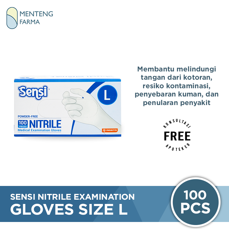 Sensi Sarung Tangan Nitrile Size L Isi 100 pcs Non Latex Powder Free