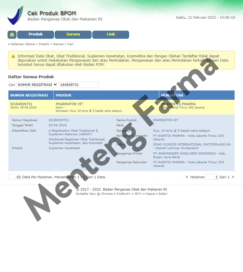 Pharmaton Vit 5 Tablet - Suplemen Penambah Energi dan Stamina - Menteng Farma