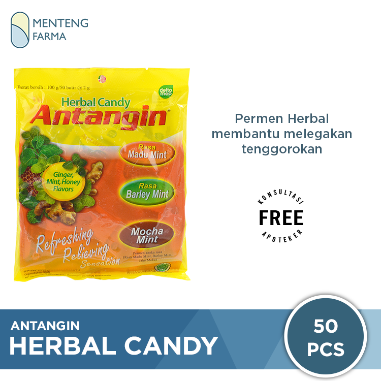 Permen Antangin 50 Butir - Permen Herbal Pelega dan Penyegar Tenggorokan - Menteng Farma
