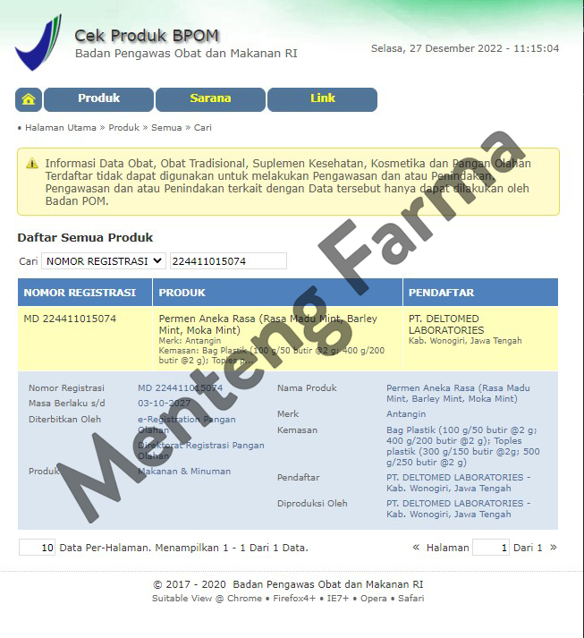 Permen Antangin 50 Butir - Permen Herbal Pelega dan Penyegar Tenggorokan - Menteng Farma