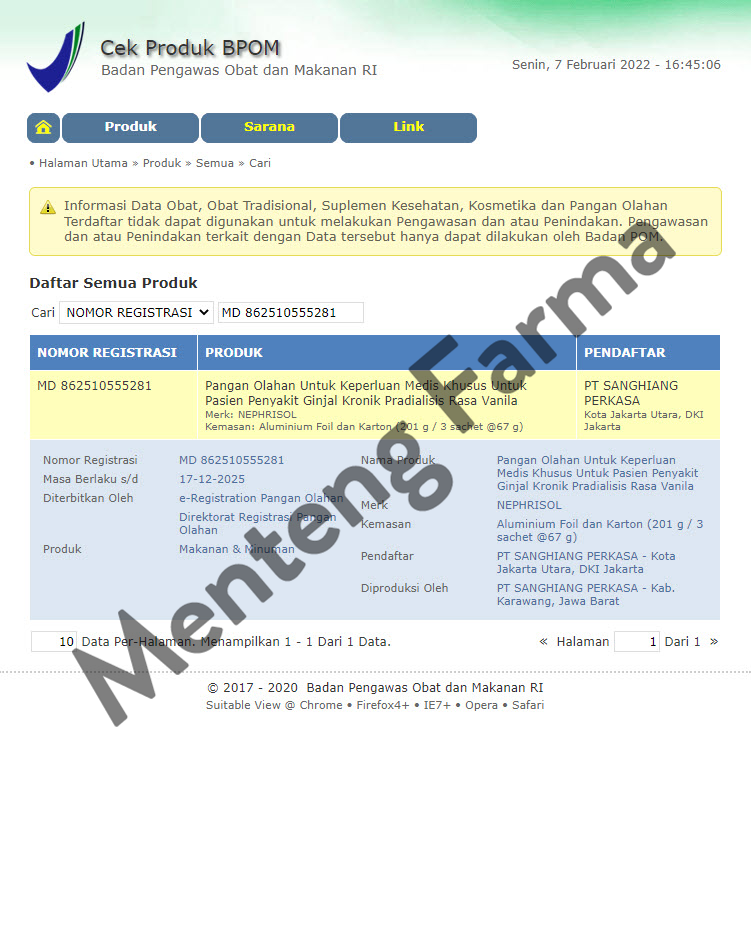 Nephrisol Vanila 201 Gram - Susu Rendah Protein Khusus Pasien Ginjal Predialisis - Menteng Farma