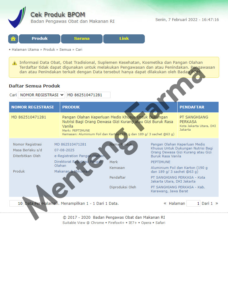 Peptimune Vanila 189 Gram - Susu Nutrisi Kesehatan Imun Tubuh - Menteng Farma