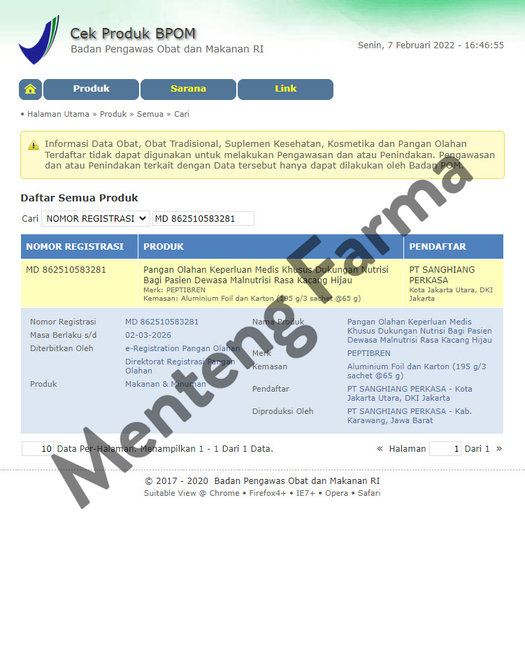 Peptibren Kacang Hijau 195 Gram - Susu Nutrisi Kesehatan Saraf - Menteng Farma