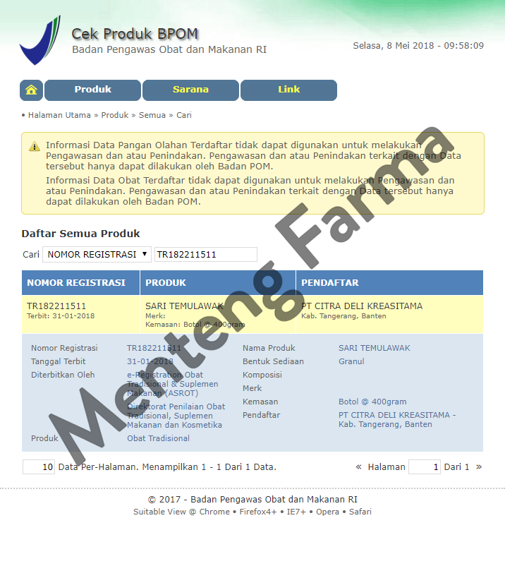 Sari Temulawak 85 Instan Original Toples 400 gr - Menteng Farma
