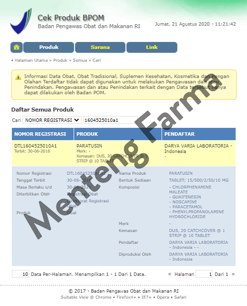 Paratusin Tablet - Meringankan Gejala Flu, Demam, Pilek, dan Batuk - Menteng Farma