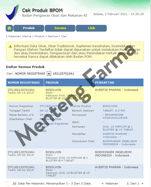 Bisolvon 8 Mg 10 Tablet - Tablet Pereda Batuk Berdahak - Menteng Farma