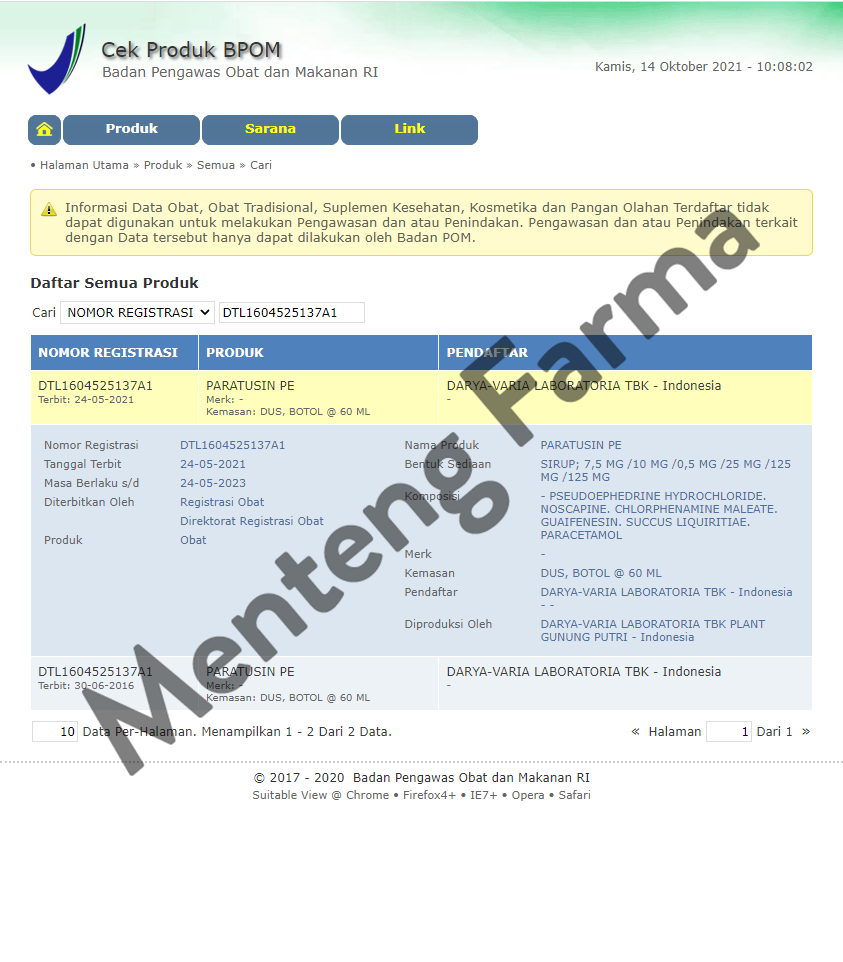 Paratusin PE Sirup - Obat Flu dan Batuk - Menteng Farma