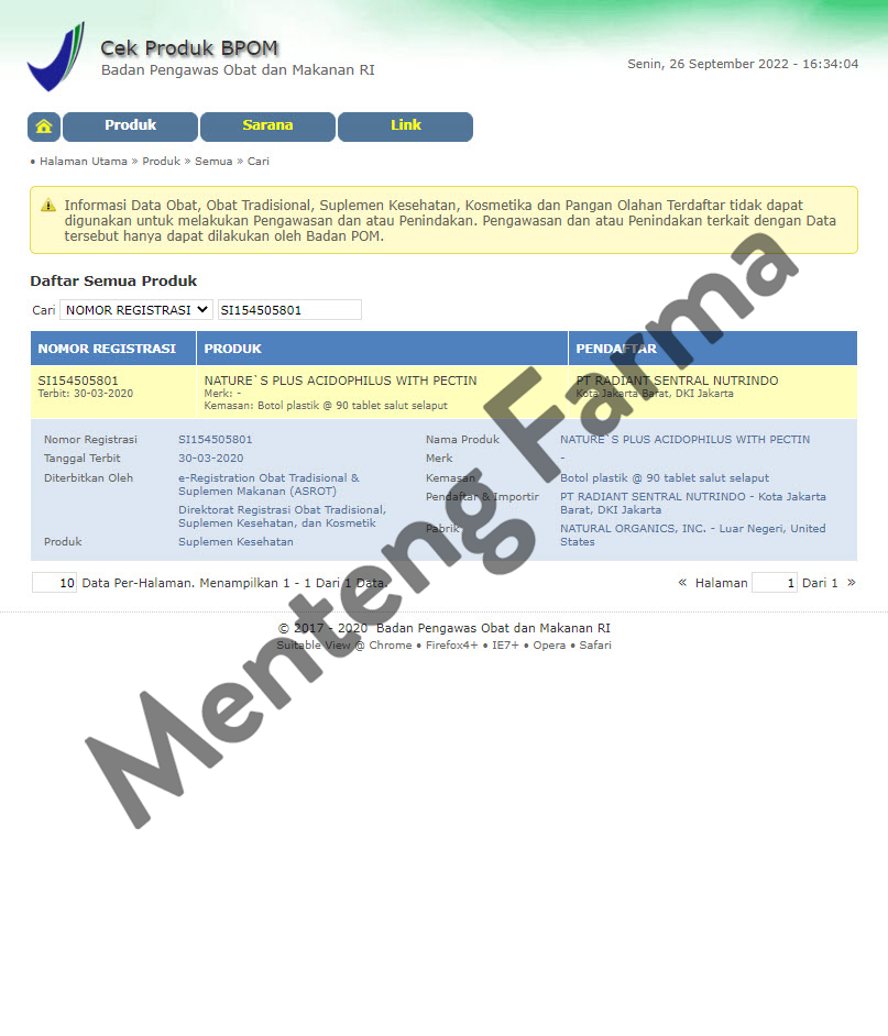 Natures Plus Acidophilus With Pectin 90 Kapsul - Suplemen Pencernaan - Menteng Farma