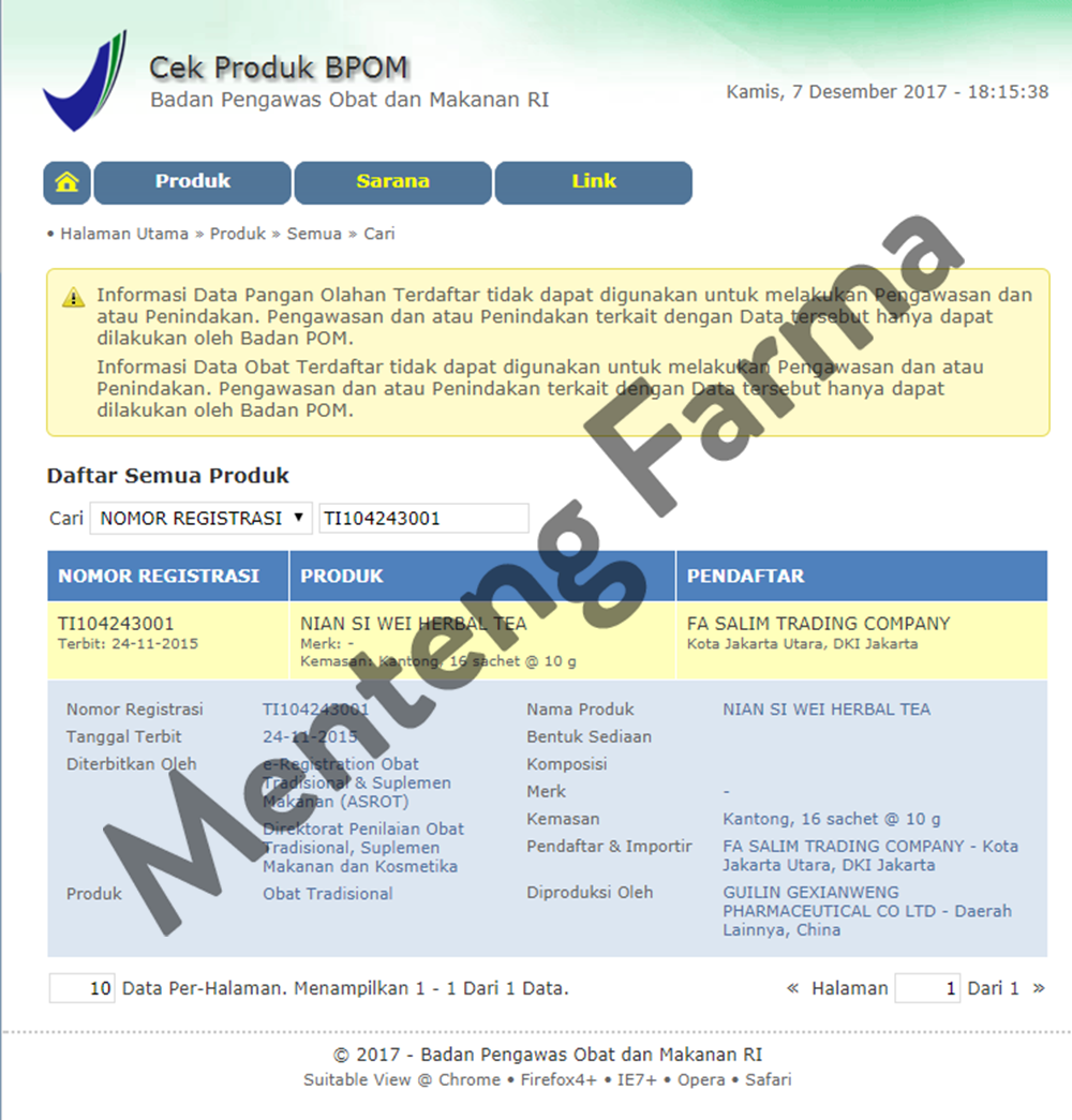 Nian Si Wei Herbal Tea - Menteng Farma