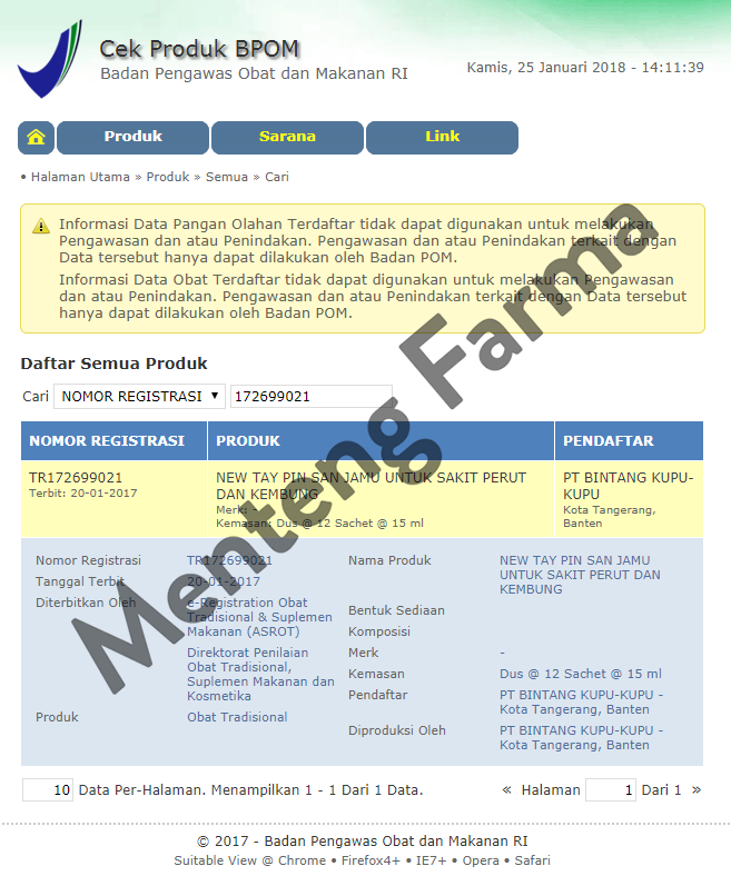 Tay Pin San Cair Dus Isi 12 Sachet - Menteng Farma