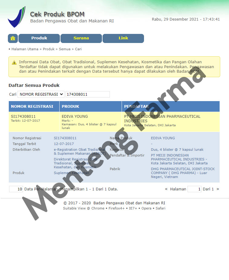 Ediva Young 28 Kapsul - Memelihara Kesehatan Kulit - Menteng Farma