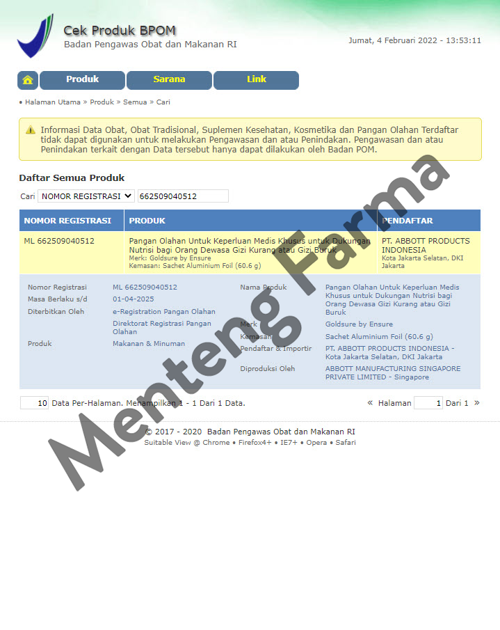 Goldsure By Ensure Vanila 60.6 Gram - Susu Penambah Nutrisi Dewasa Selama Masa Pemulihan - Menteng Farma