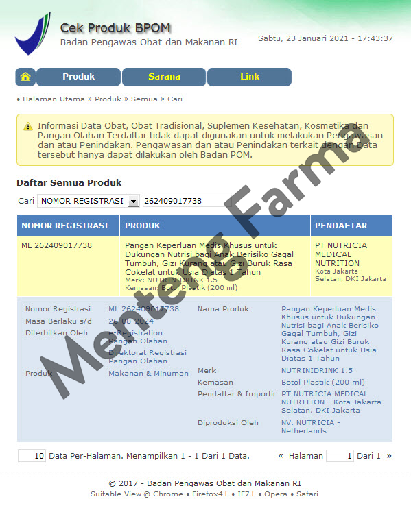 Nutricia Nutrinidrink Rasa Cokelat - Menteng Farma