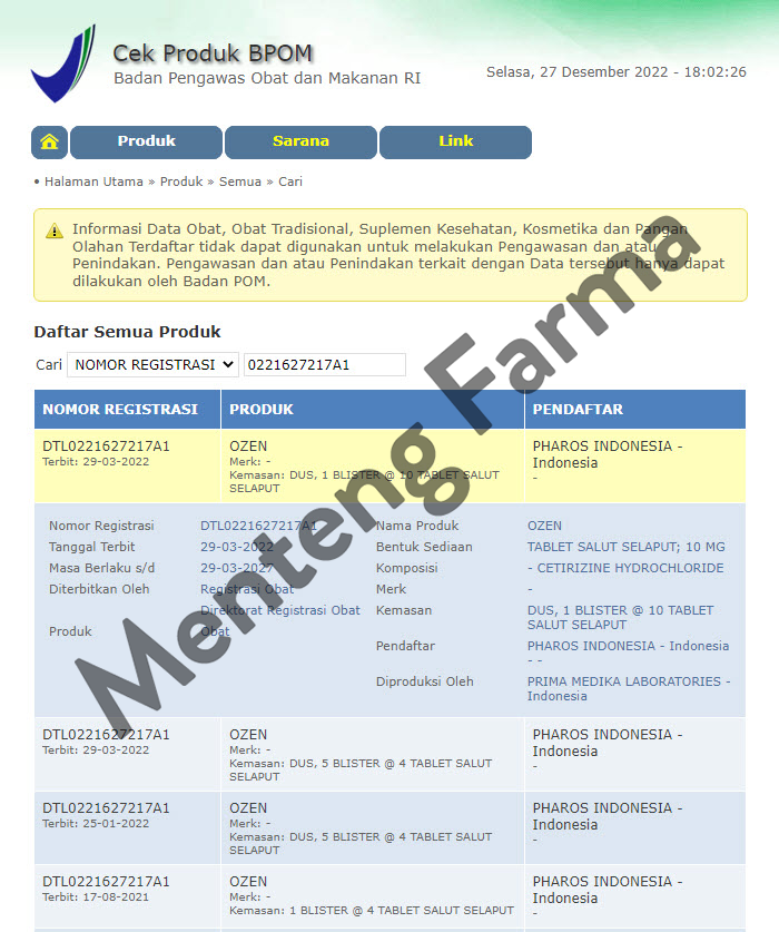 Ozen 10 Tablet - Obat Rhinitis dan Gatal Alergi - Menteng Farma
