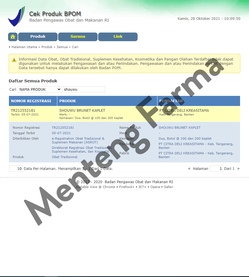 Shouwu Brunet 100 Kaplet - Menteng Farma