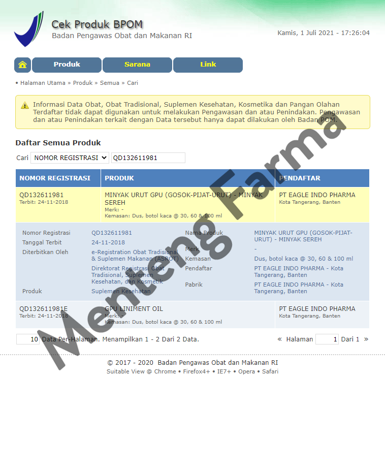 Minyak Urut GPU Cap Lang Minyak Pala 60 mL - Minyak Urut Licin dan Hangat - Menteng Farma