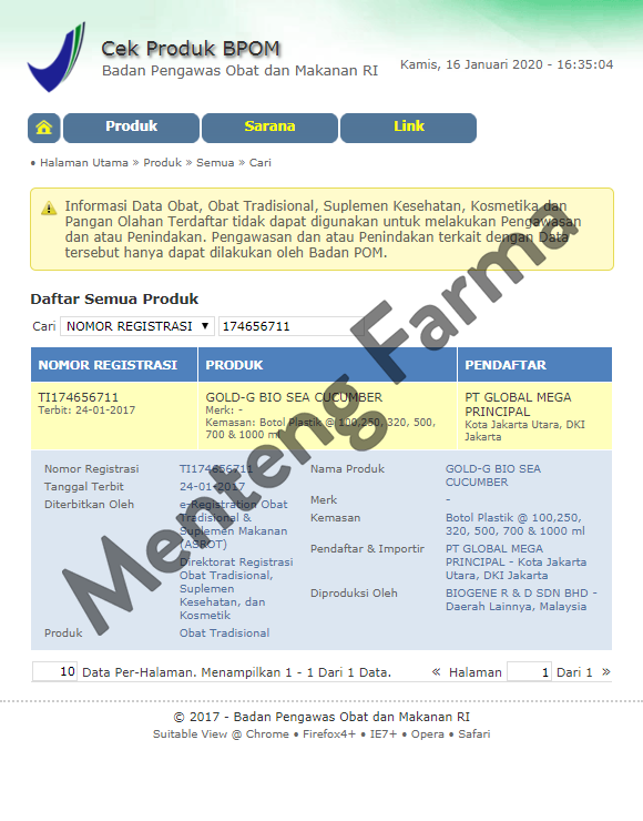 Jelly Gamat Gold G Sea Cucumber 500 mL - Ekstrak Teripang Laut Asli - Menteng Farma