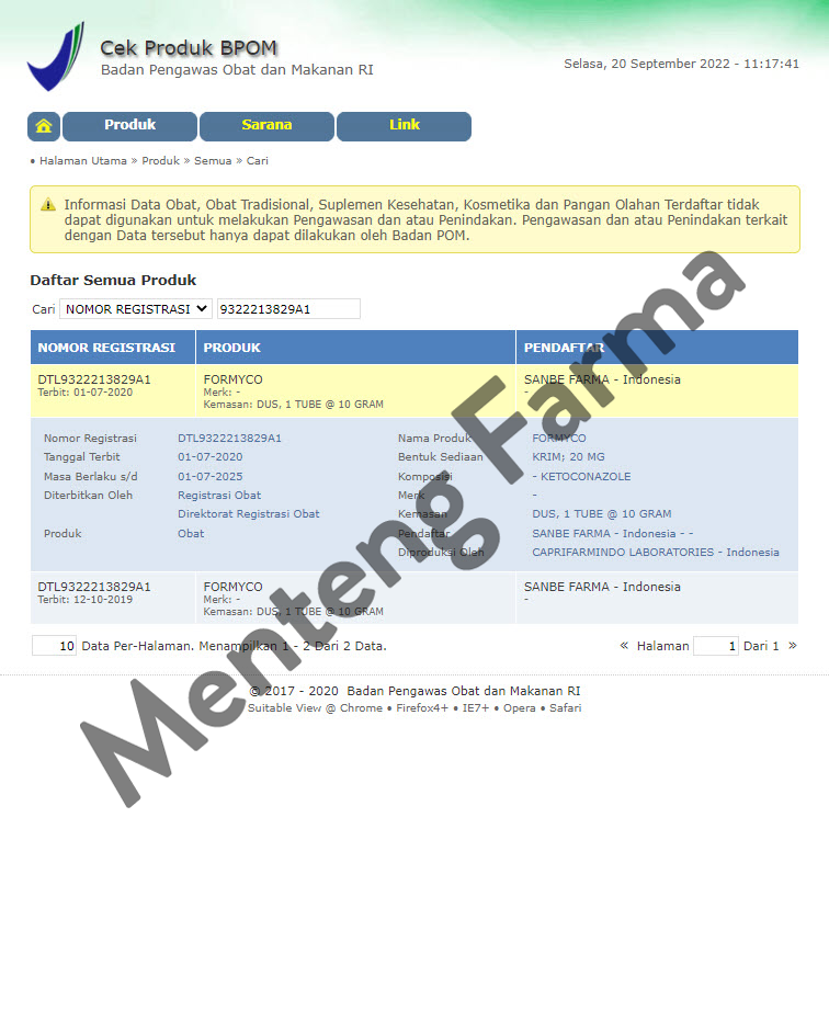 Formyco 2% Krim 10 Gram - Salep Gatal, Panu, Kudis, Kurap, Kutu Air, Eksim - Menteng Farma