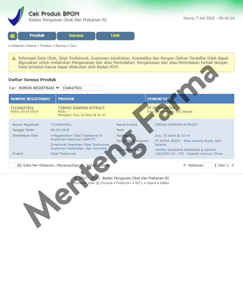 Tzepao Sanpien Extract - Menteng Farma