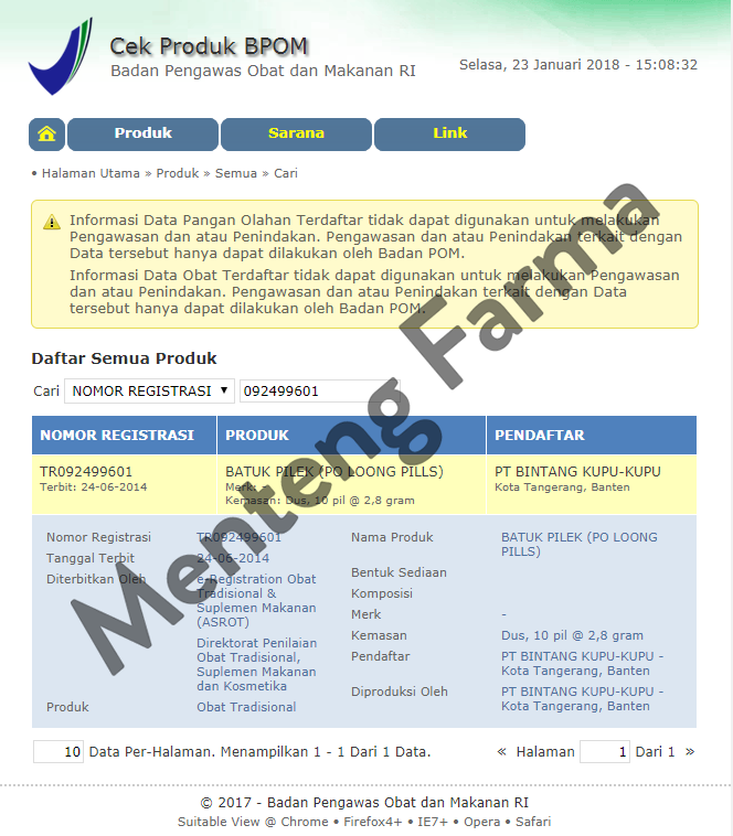 Po Lung Yuen Cap Kupu-Kupu - Dus Besar Isi 10 Pil - Menteng Farma