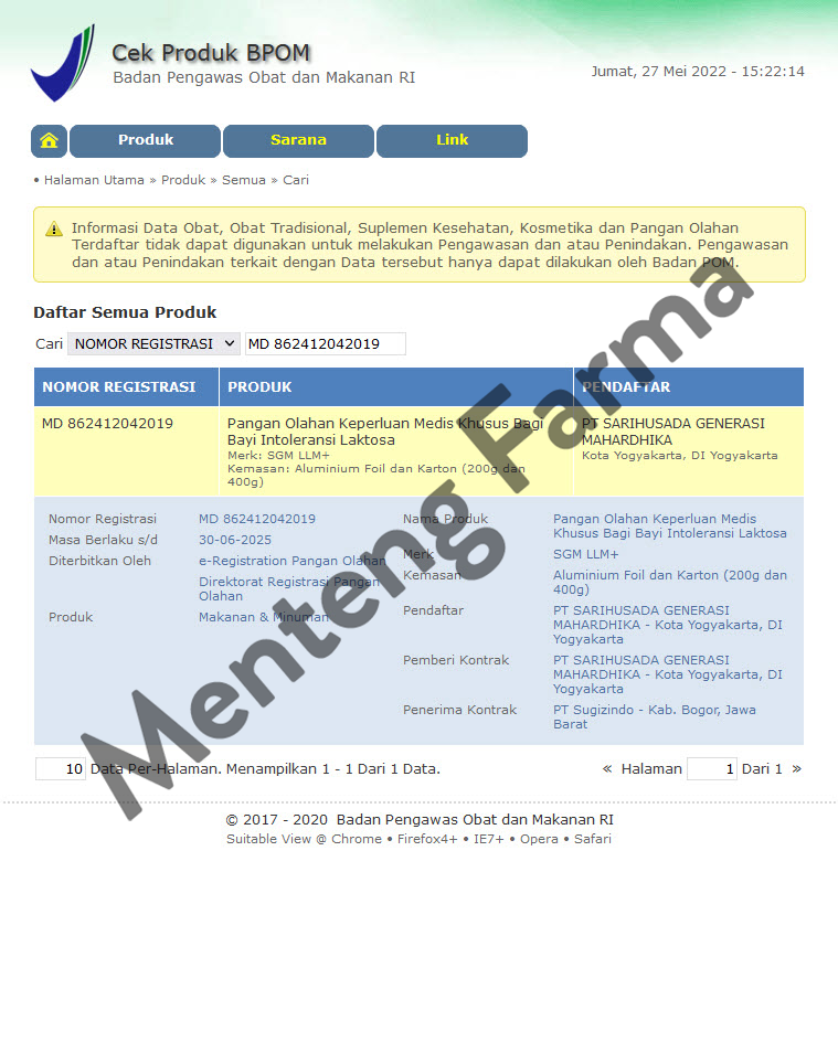 SGM LLM+ Susu Formula Bayi Bebas Laktosa 400 Gr - Menteng Farma