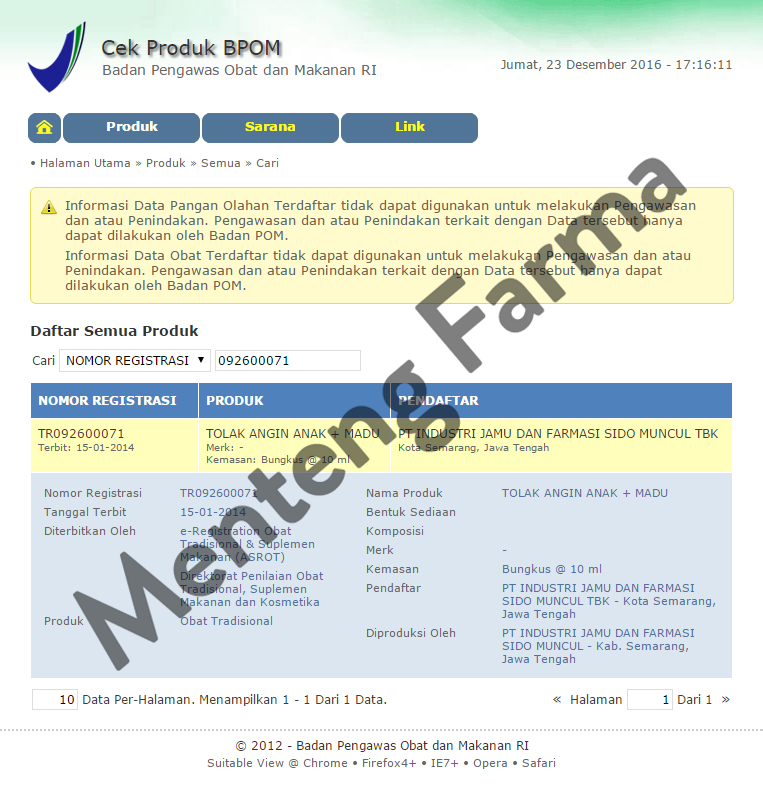 Tolak Angin Anak - Dus Isi 12 Sachet - Menteng Farma