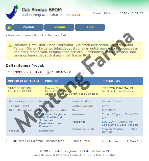 Pure Baby Diaper Cream 200 Gram - Krim Pelindung Kulit Bayi Area Nappy - Menteng Farma