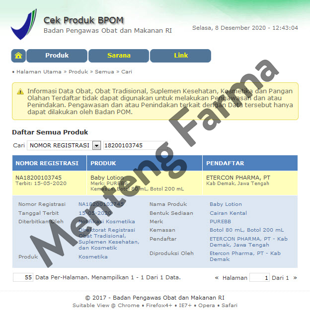 Pure Baby Lotion 200 mL - Pelindung dan Pelembab Kulit Bayi - Menteng Farma